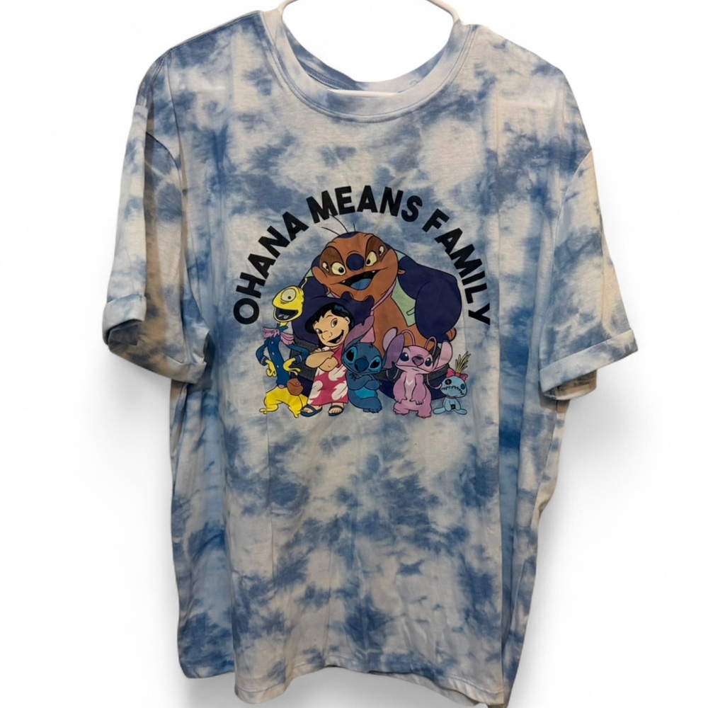 NWOT Disney Blue & White Tie-Dye Lilo & Stitch Ohana is Family Graphic Tee - XXL